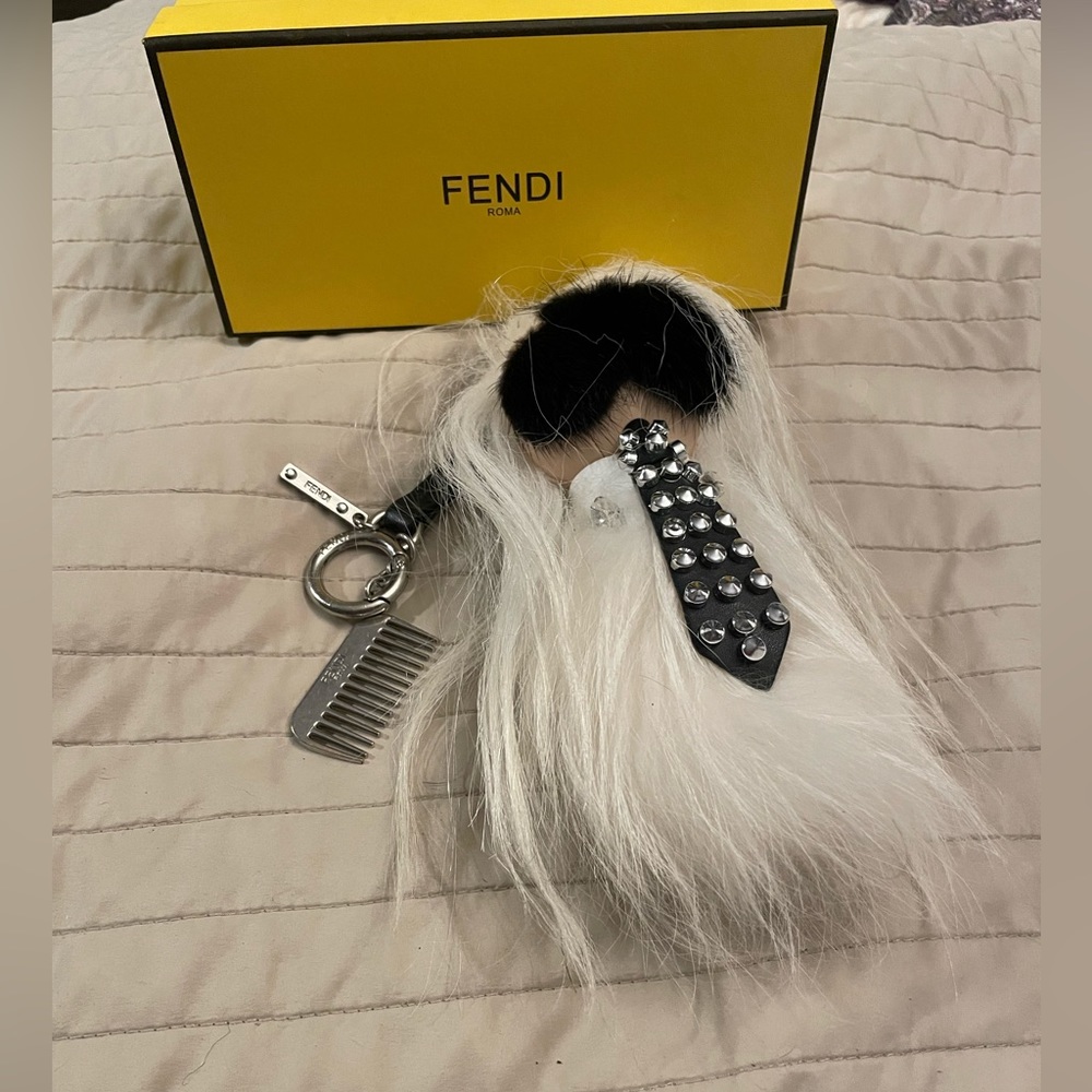 Fendi Karl lager field fur 🔑key chain with diamonds 💎 bling luxury purse charm